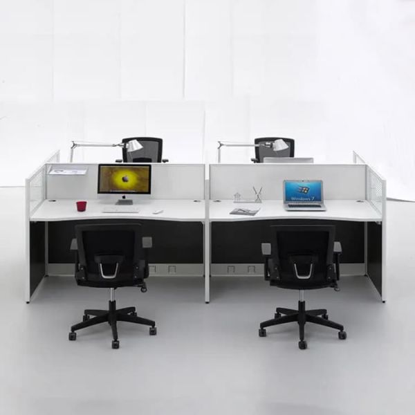 ISO Modular Four Person Workstation Desk Glass Panel Black Wooden