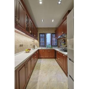 Lacquer Cupboard Wood Veneer Finished Kitchen Cabinet With Island