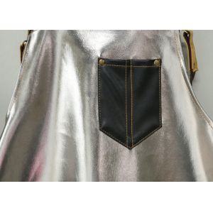 PU Leather Kitchen Cooking Apron Silver And Black Stitching Padded