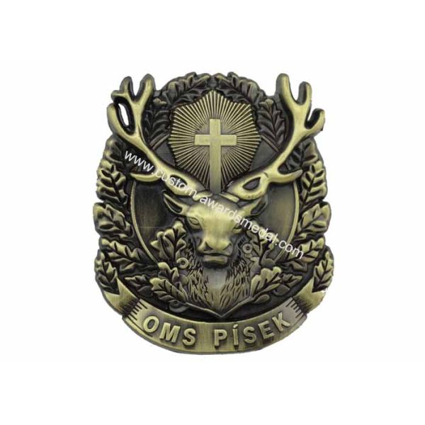 Zinc Alloy, Iron, Brass Antique Brass Plating OMS PiSEK 3D Lapel Pin without Soft Enamel