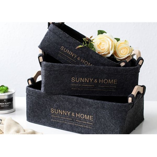 Buy MULTI-PURPOSE Felt Storage Boxes With Wooden Handle EN71 Certifications at wholesale prices