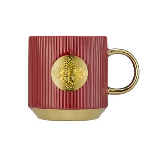 Customized Gold Handle Mugs With Gold Nameplate In Durable Earthenware /