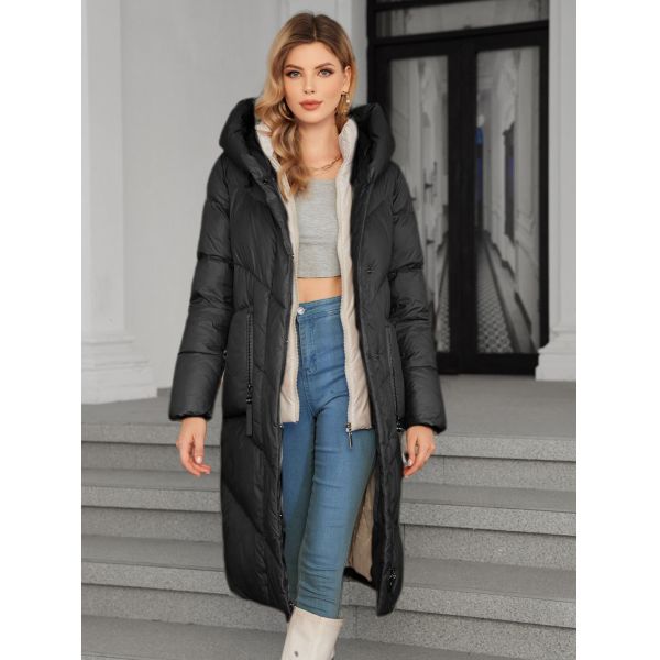 Detachable Lining Fashionable Thickened Down Jacket, long women coat,for cold winter, hooked,  machine washable, regular fit for daily wear