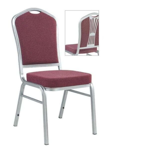 Buy stackable silver tube and purple fabric church chair with handle at wholesale prices