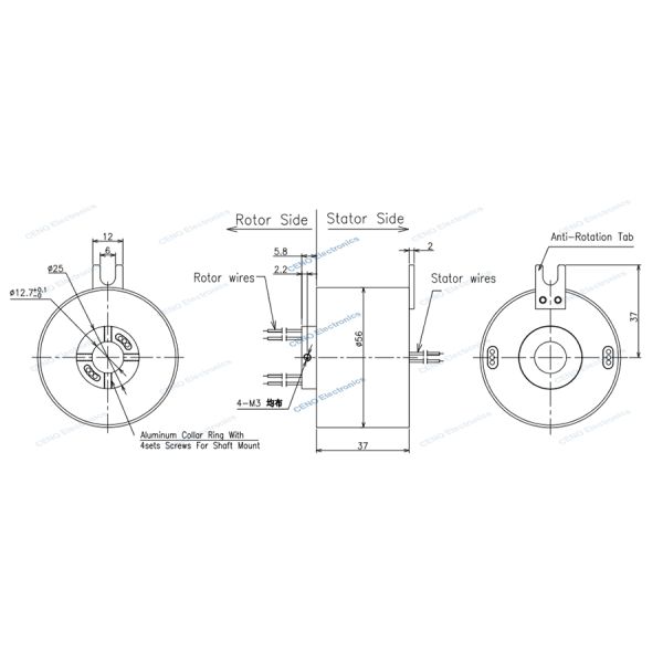 6 Circuits 10Amp Electrical Power Slip Ring with Through Bore 12mm For Industry