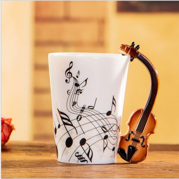 Buy 3D Creative Travel Custom Ceramic Mugs 13OZ With Violin Handgrip at wholesale prices
