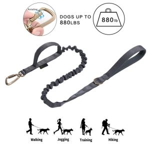 Elastic Braided Nylon Rope Dog Leash Tactical K9 Training With 2 Control Handle