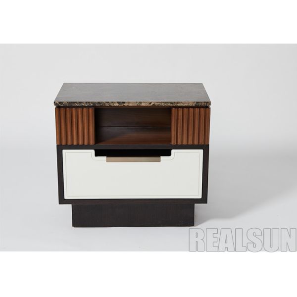 Walnut Veneer 5 Stars Hotel Furniture With Fluted Wood Panels And Soft Closing