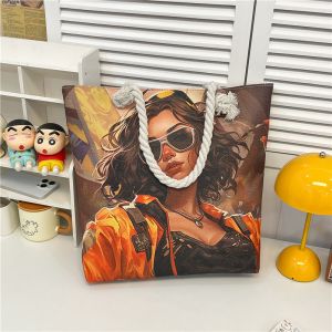 Popular Forest Black Girl Print Shoulder Bag Thick Rope Tote Bag Fashionable