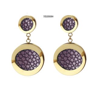China Vintage Stainless Steel Gold Earrings 90s Retro Green Purple Round Drop Earrings on sale