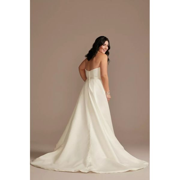 Stunning Strapless V-neckline Chapel Train A-line Plus Size Zipper High Split Slit White Satin Wedding Dress