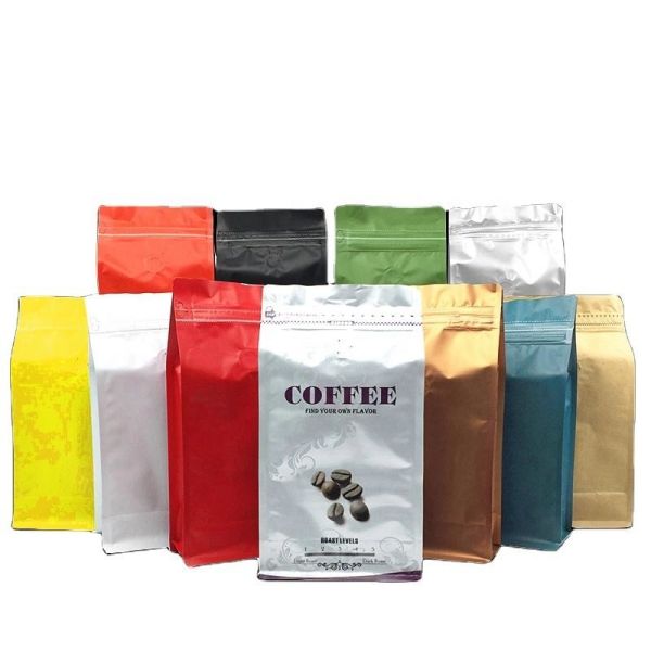 Gravure Printed Coffee Bags Flat Bottom Aluminum Inside Zipper Bags