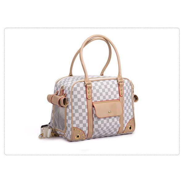 Buy  				High Quality PU Leather Double Layer Classic Grid Pet Carriers 	         at wholesale prices