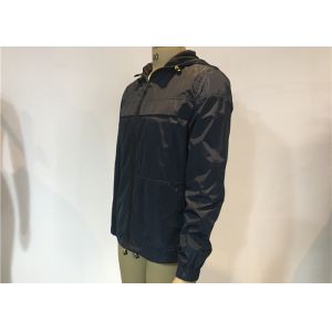 Hooded Men'S Lightweight Polyester Jackets Elasticated Cagoule Navy Winderbreake