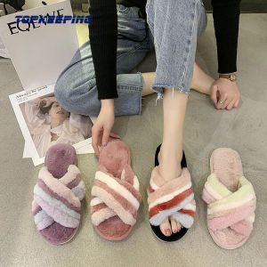 Open Heel Faux Fur Furry Women Slippers For Winter