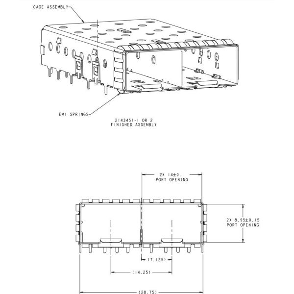 2143451-1 SFP+ Cage 1 x 2 Port Through Hole Right Angle
