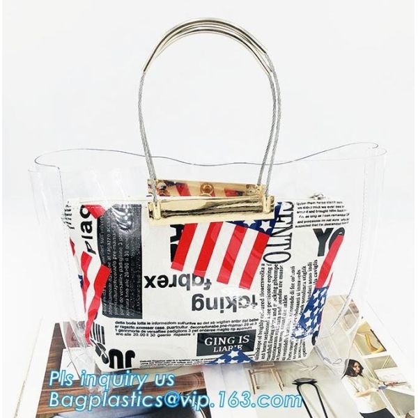 vinyl tote bags transparent pvc handbag, Fashion pvc beach bag summer handbag women, Metallic Transparent PVC Beach Hand