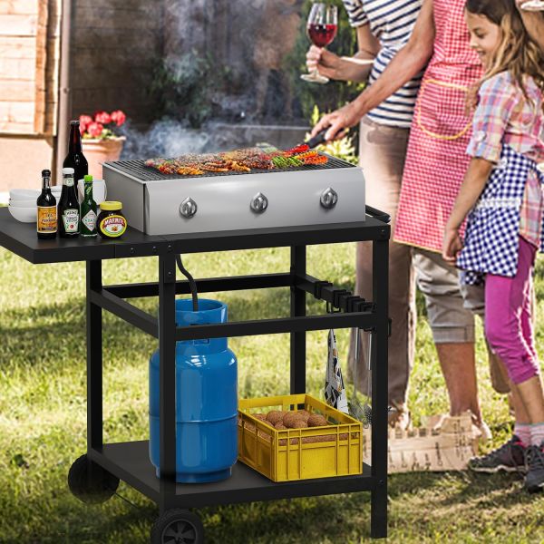 Metal Plant Fiber Type Outdoor Grill Cart Double-Shelf BBQ Table with Multifunctional