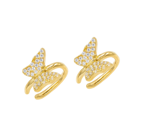 18K Gold Plated Butterfly Earring Cuff With Micron Pave White CZ Trendy Women Jewelry