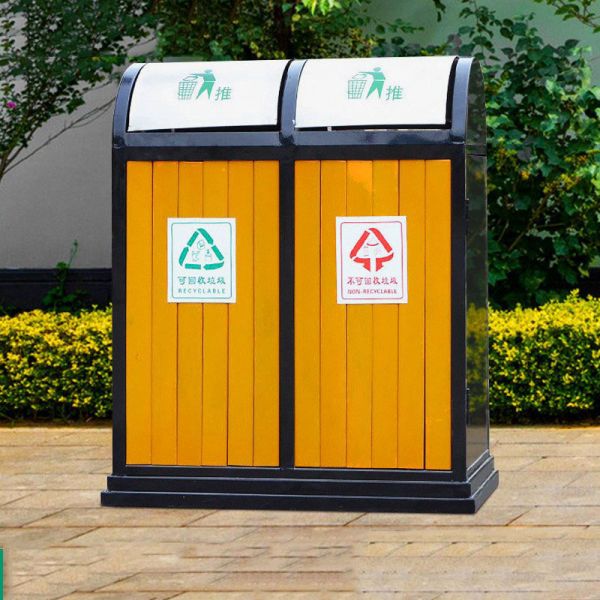 39-gallon Resin Outdoor Hideaway Trash Can Outdoor Decorative Imitate Wood Trash Can