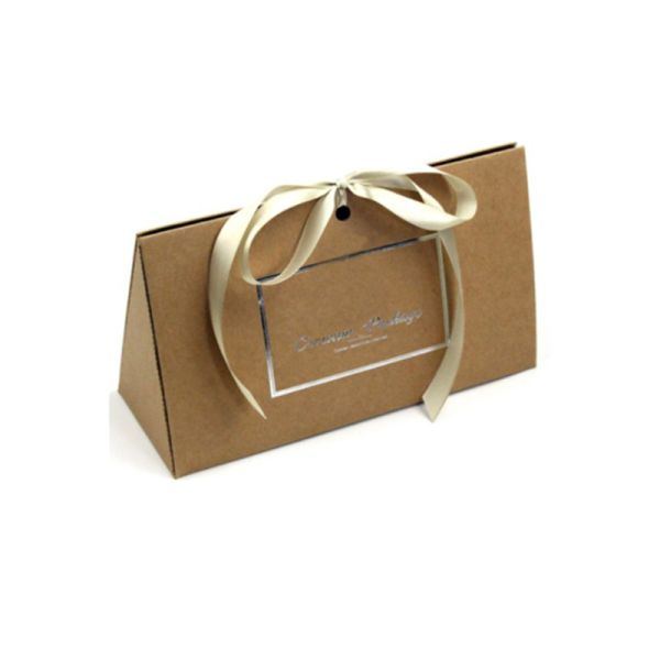 Small Wedding Favor Box with Custom Gold Logo and Ribbon on Recycled Kraft Paper