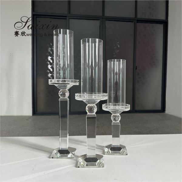 Bulk Wedding Candle Holders Set Of 3 Gold Crystal Glass Candlestick 38cm