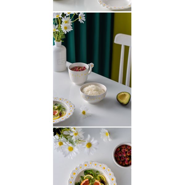 Daisy Underglaze Ceramic Dessert Plates , Faience Ceramic Dinner Set For Salad Food