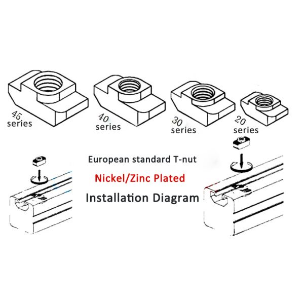 Black Zinc 45 Steel T-Slot Nuts For T-Slots Slide-in Square Sliding Hammer T Nut Imperial Measurement
