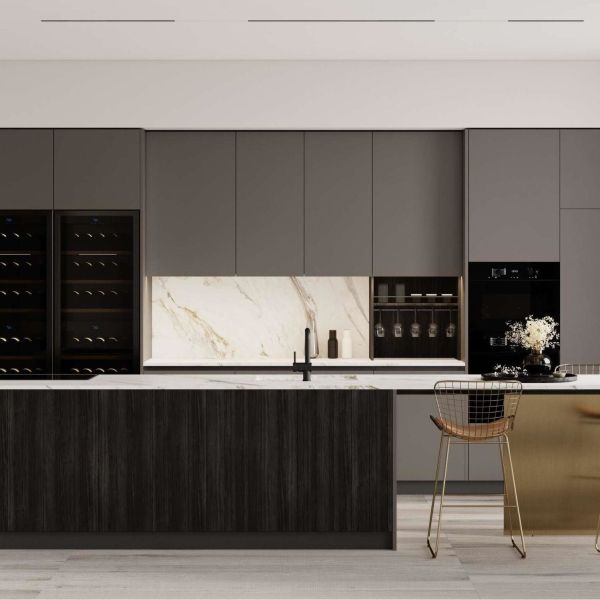 Building Project Modern Island Kitchen Black And White E0 Melamine Modular Kitchen Cabinet