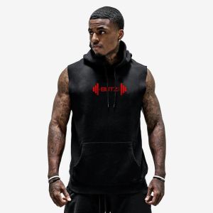 Wholesale Apparel Men Logo Printing Polyester Sleeveless Hoodies