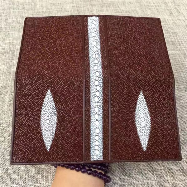 Unisex Style Authentic Real Stingray Skin Women Long Wallet Female Purple Thin Clutch Bag Genuine Leather Card Purse