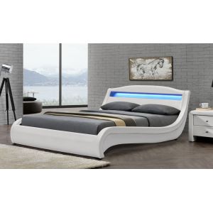 Faux Leather Upholstered Bed, Platform Bed Frame with Led Lighting,Curve Design