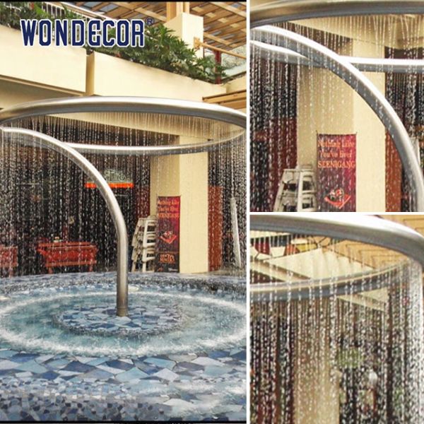 Modern Minimalist Geometric Circular Stainless Steel Fountain Sculpture Outdoor