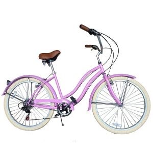 17KG 26" White Tire Women Adult 7 Speeds Shimano Lady City CE USA Hi-Ten Steel