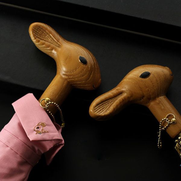 Log black walnut high grade animal umbrella head ladies wooden handle umbrella