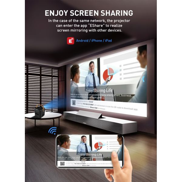 Flyin P12 1080P Max 4K Mini Projector 9000mAh Battery Outdoor Video 400 ANSI Lumens Android 9 2GB/16GB DLP Link 3D Proyector