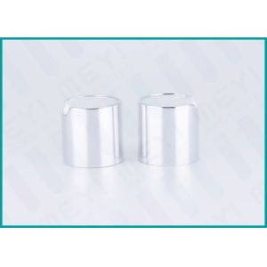 Shiny Silver Aluminum Disc Top Cap 24/410 Press Lotion Cap With White Actuator