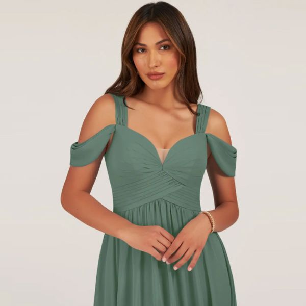 Luxury Popular A-Line Off-the-Shoulder Chiffon Long Evening Dress Floor-Length Sweetheart V-back Pleated Plus Size