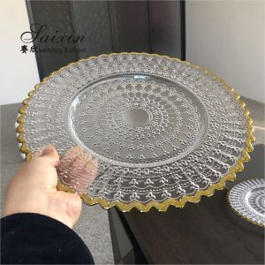 Gold Clear Beaded Glass Charger Plates Round 32cm