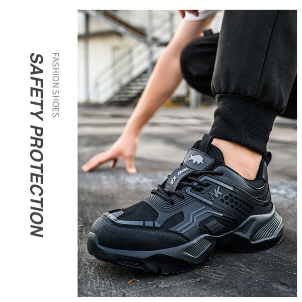 Durable Black Custom Logo Safety Shoes with Breathable TPU Flying Knit and Kevlar Midsole