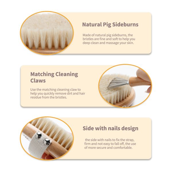 Natural Bristle Wooden Dry Body Bath Shower Brush For Exfoliating Scrubber
