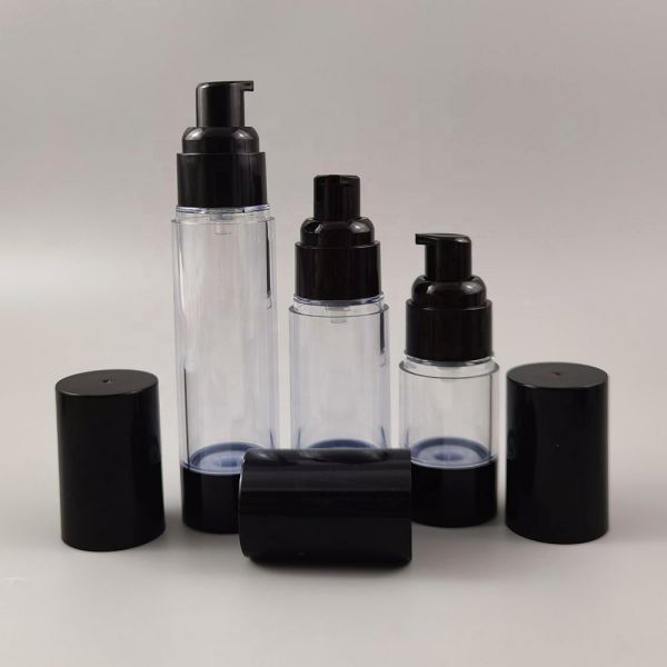 Logo Customized 50ml Black Airless Plastic Bottles For Lotion Silm And Sleek