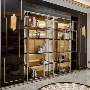 luxury gold stainless steel modern bookcase storage rack bookshelf