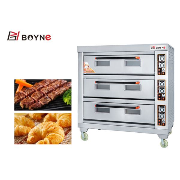 Stainless Steel Commercial Electric Three Deck Nine Trays Bakery Oven With Strong Wheels