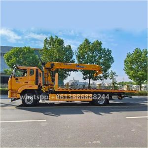 HTC Howo 10 Tons Flat Wrecker With 8 Tons 4 Section Arm Crane Tractor With Crane