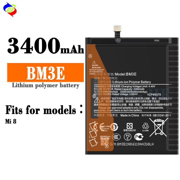 Stock BM3E 3.85V 3400mAh Mobile Smart Phone Battery for Xiaomi 8 Replacement Black