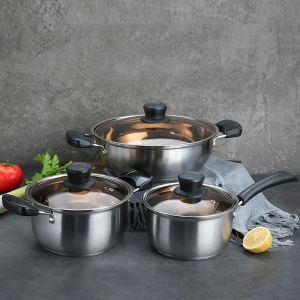 Quality New Design Korean Style Cooking Set 6 Piece Kitchen Cookware 18/8 Stainless Steel Pans And Pots Set for sale