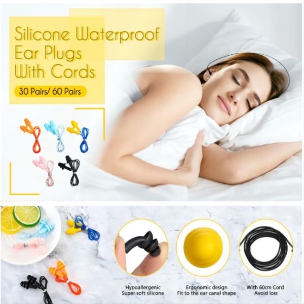 Waterproof Safety Foam Ear Plugs 26.4dB 23.6inch 60cm Reusable Noise Cancelling Ear Plugs