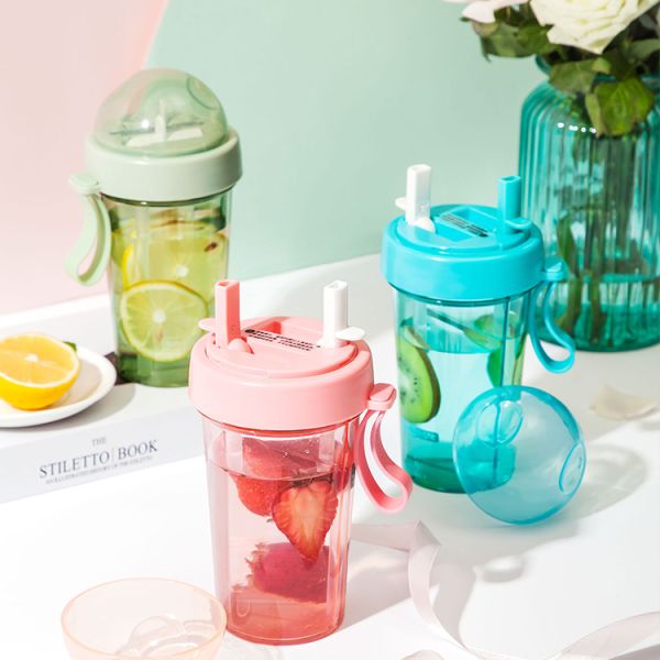 Wholesale Cheap Creative Outdoor Sports Plastic Dual Use Drinking Straw Water Bottle