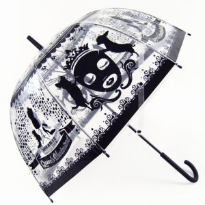 Manual Open Stripe Transparent POE Umbrella ,  Clear Dome Umbrella